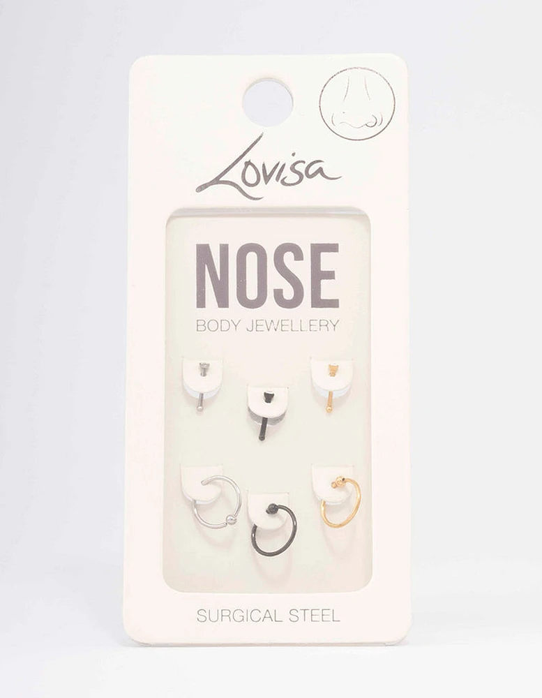 Surgical Steel Two-Toned Classic Mixed Nose Stud 6-Pack