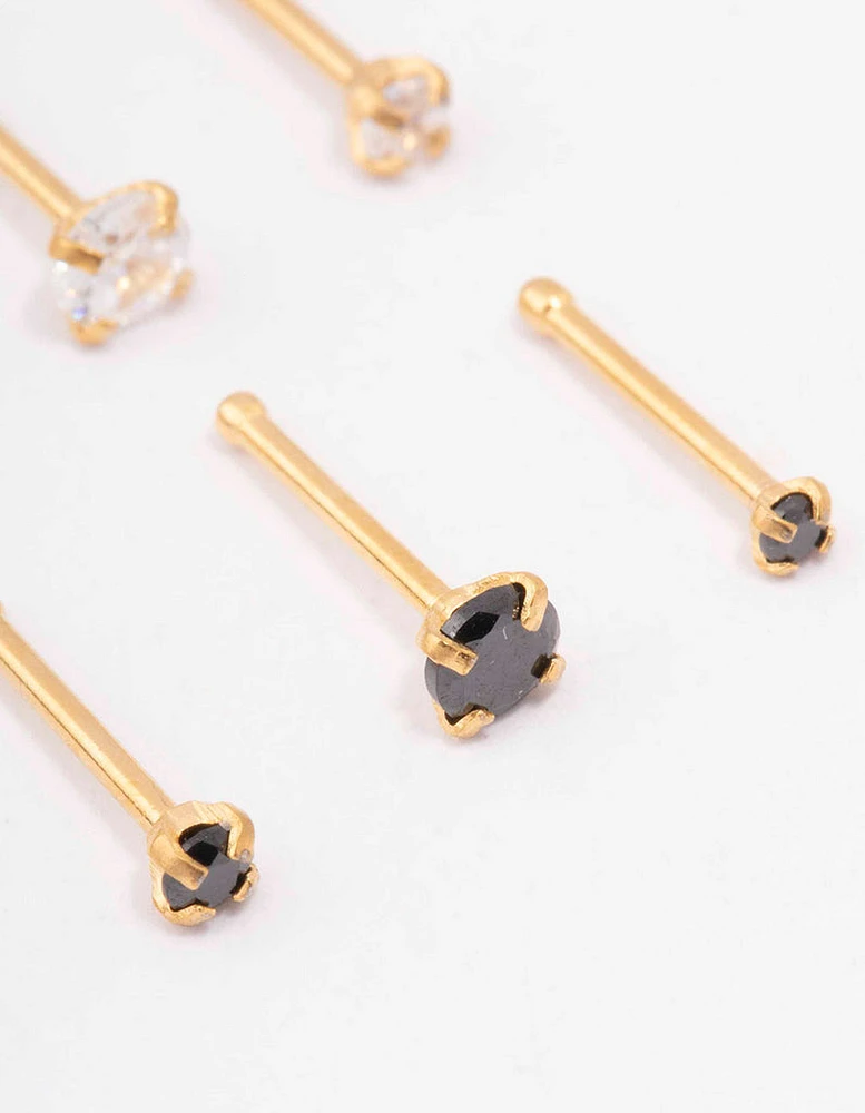 Gold Plated Surgical Steel Graduating Nose Stud 6-Pack