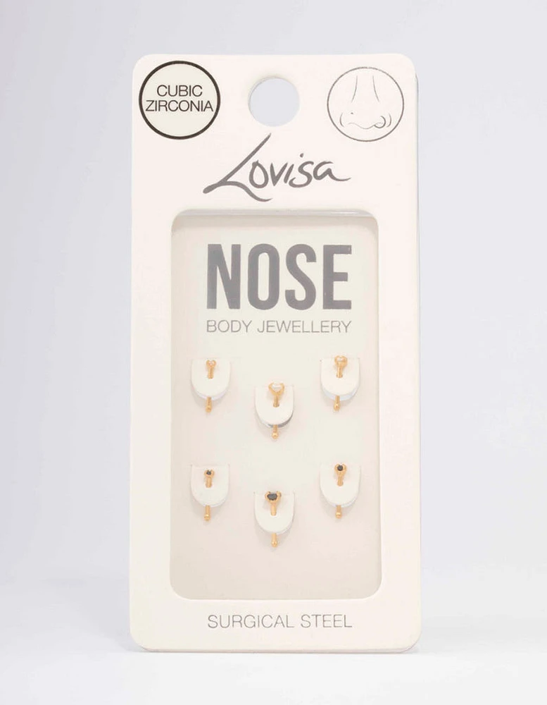 Gold Plated Surgical Steel Graduating Nose Stud 6-Pack