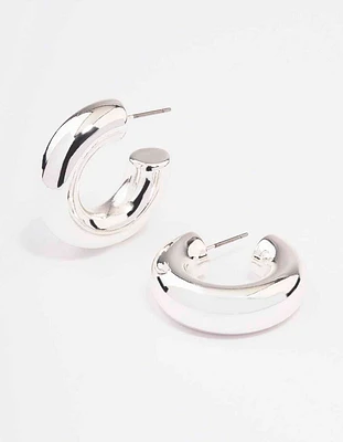 Silver Medium Chubby C-Shape Hoop Earrings