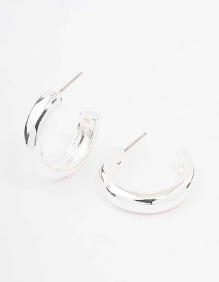 Silver Plain C-Shape Hoop Earrings