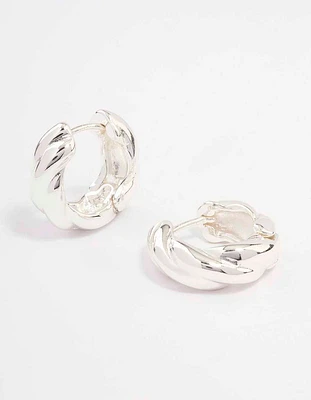 Silver Chunky Twisted Huggie Earrings