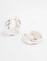 Silver Chunky Twisted Huggie Earrings