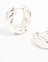 Silver Chunky Twisted Huggie Earrings