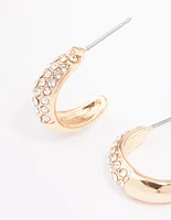 Gold Pave Diamante Hoop Earrings