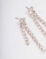 Silver Round Double Cupchain Drop Earrings