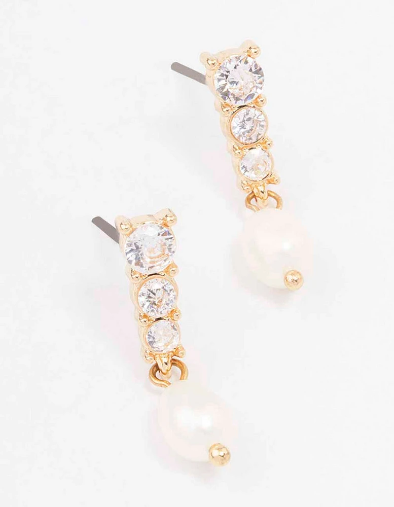 Gold Cupchain Pearl Drop Earrings