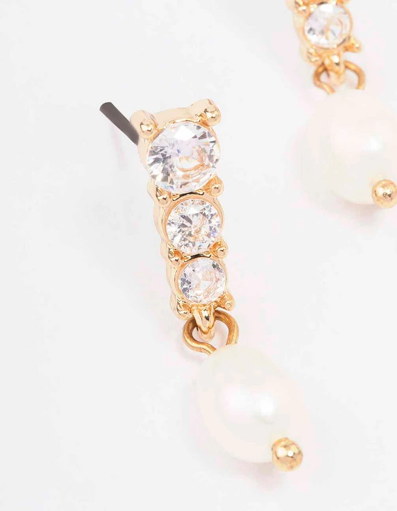 Gold Cupchain Pearl Drop Earrings