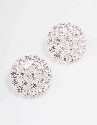 Silver Diamante Circle Stud Earrings