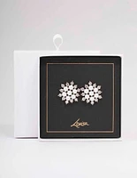 Rhodium Diamante & Pearl Flower Stud Earrings