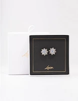 Rhodium Diamante Flower Stud Earrings