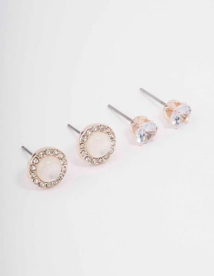Rose Gold Halo Stud Earring Pack