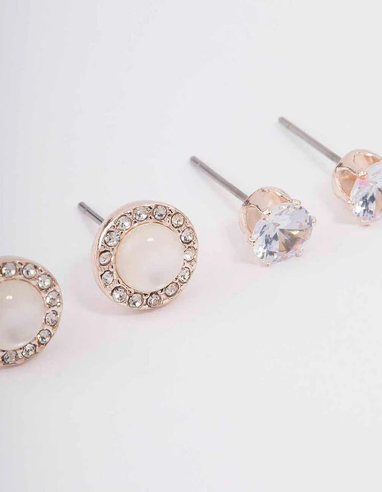 Rose Gold Halo Stud Earring Pack