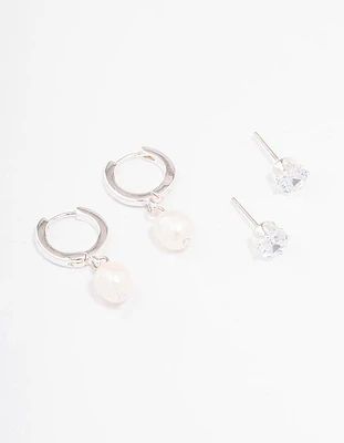 Silver Diamante & Pearl Earring Pack