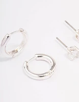 Silver Diamante Stud & Hoop Earring Pack