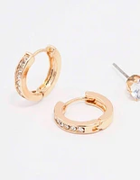 Gold Encased Diamante Stud & Hoop Earring Pack