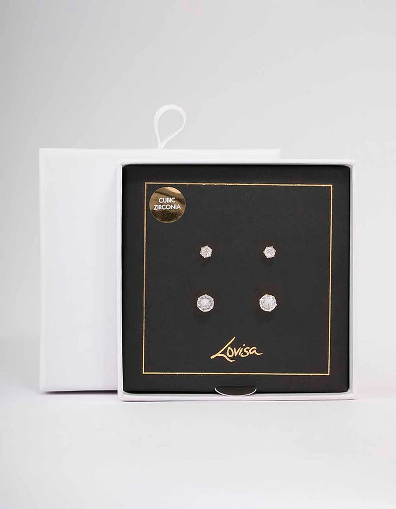 Gold Hexagon Diamante Stud Earring Pack