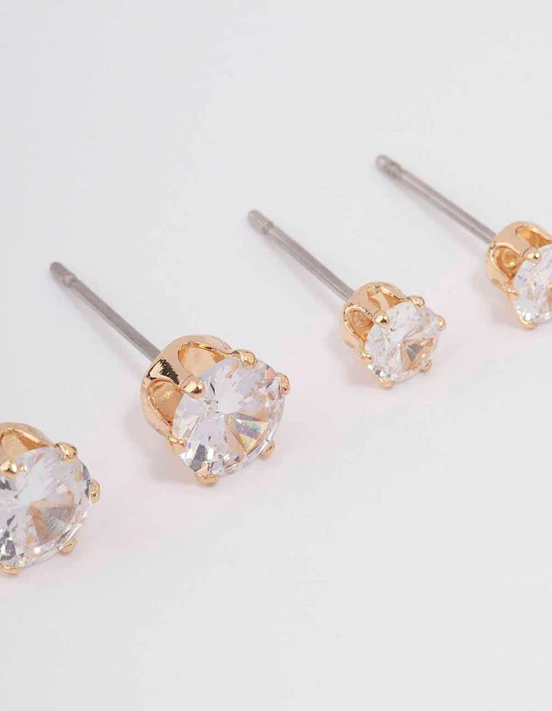 Gold Hexagon Diamante Stud Earring Pack