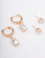 Gold Diamante Stud & Huggie Earring Pack
