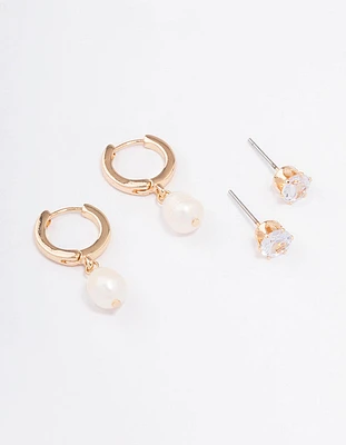 Gold Diamante & Pearl Earring Pack