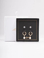 Gold Diamante & Pearl Earring Pack