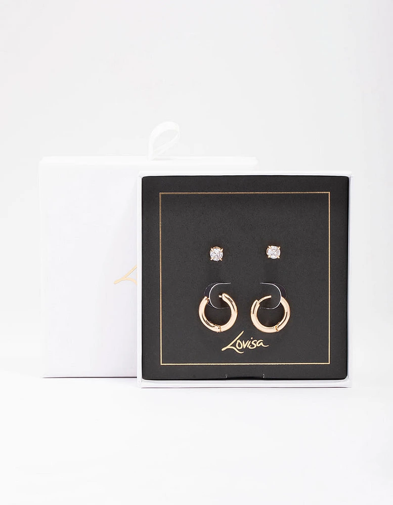 Gold Diamante Stud & Hoop Earring Pack