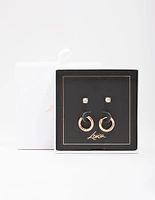 Gold Diamante Stud & Hoop Earring Pack