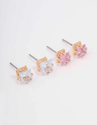 Gold Square Diamante Earring Pack