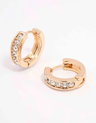 Gold Encased Diamante Huggie Earrings