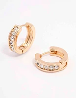 Gold Encased Diamante Huggie Earrings