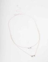 Silver Double Chain Baguette Necklace