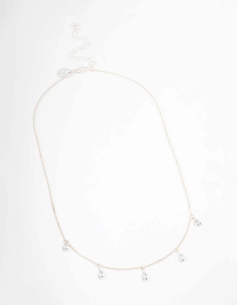 Silver Pearl Floating Diamante Droplet Necklace