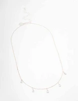 Silver Pearl Floating Diamante Droplet Necklace