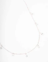 Silver Diamante & Pearl Drop Station Necklace