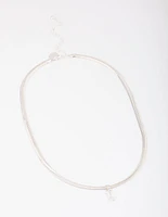 Silver Snake Chain Baguette Necklace