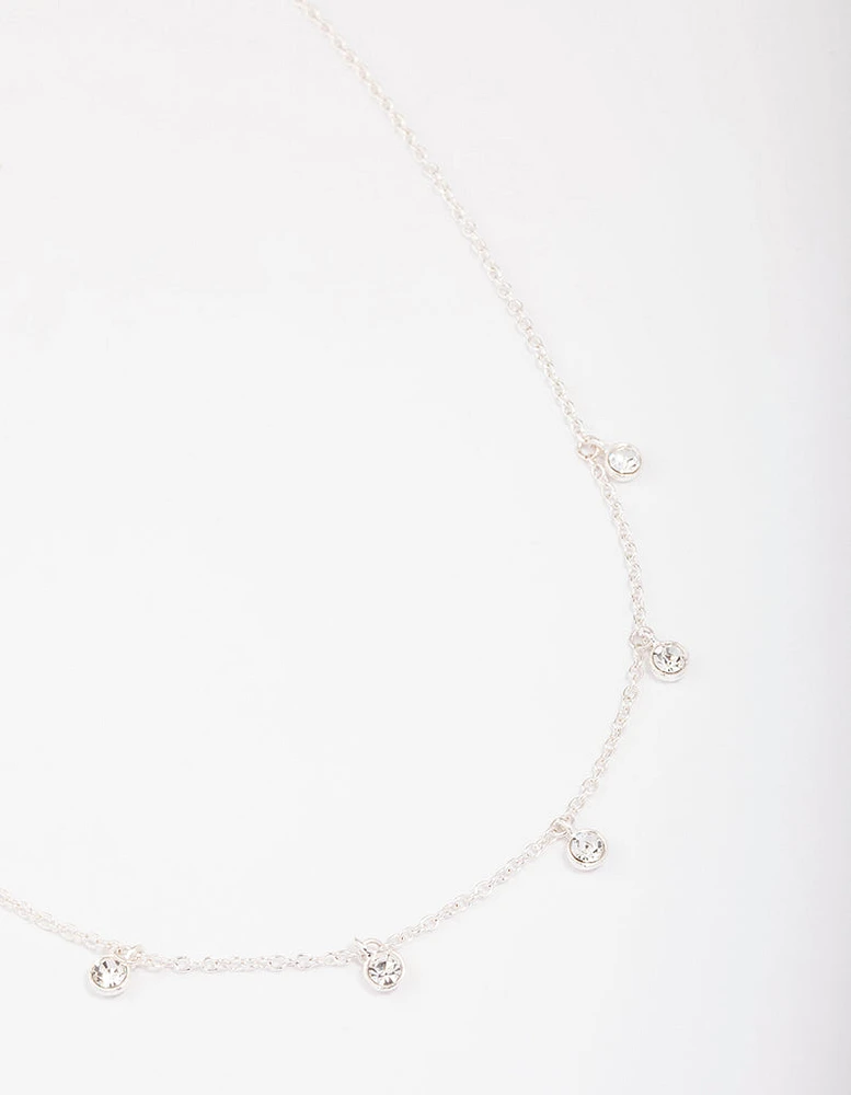 Silver Bezel Diamante Droplet Necklace