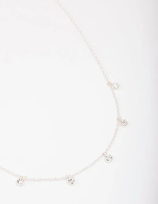 Silver Bezel Diamante Droplet Necklace
