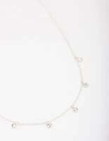 Silver Bezel Diamante Droplet Necklace