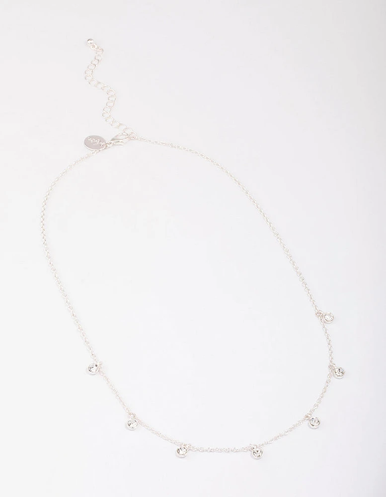 Silver Bezel Diamante Droplet Necklace