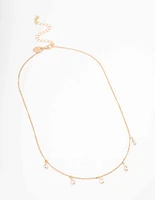 Gold Floating Pear Diamante Droplet Necklace