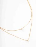 Gold Double Chain Floating Diamante Necklace