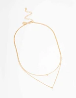 Gold Double Chain Floating Diamante Necklace