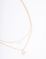 Gold Double Chain Pearl & Diamante Necklace