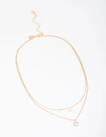 Gold Double Chain Pearl & Diamante Necklace