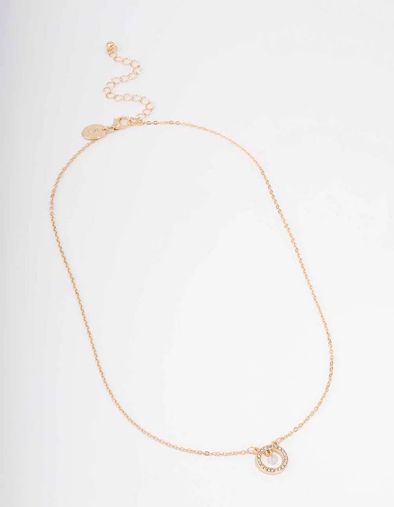 Gold Floating Diamante Circle Necklace