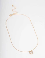 Gold Floating Diamante Circle Necklace