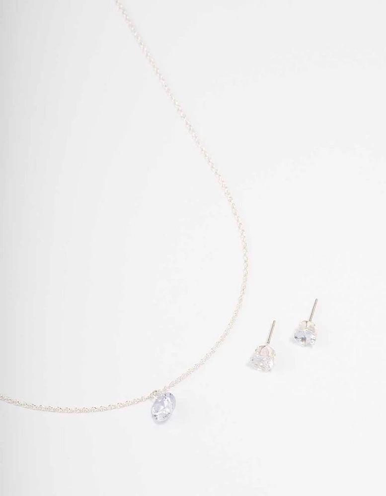 Silver Floating Cubic Zirconia Drop Jewellery Set