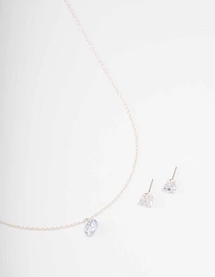 Silver Floating Cubic Zirconia Drop Jewellery Set