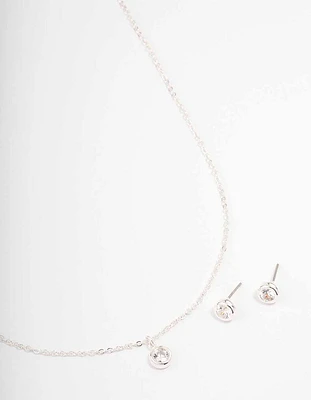 Silver Bezel Diamante Jewellery Set