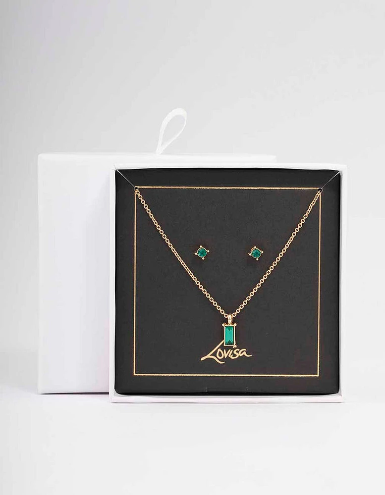 Gold Baguette Drop Jewellery Set